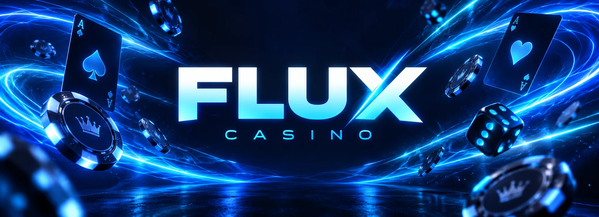 Flux Casino UK banner with the Flux wordmark in electric blue on a deep navy background